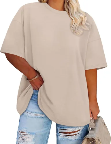 Miniatura 18 de Blusas de Talla Grande Casuales Camisetas Oversized para Mujeres Ajuste Holgado Cuello Redondo Blusas Camisetas Básicas de Verano Tees