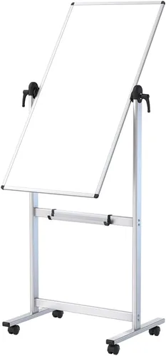 Miniatura 2 de VIZ-PRO Pizarra magnética móvil de doble cara, 48 x 24 pulgadas, orientación vertical, marco de aluminio y soporte