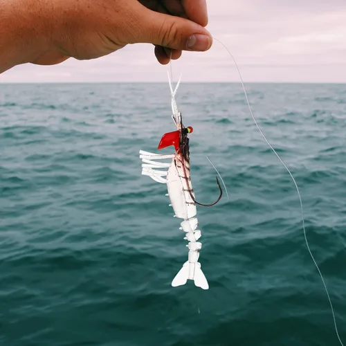 Miniatura 2 de INOOMP 5 uds. Señuelos de camarón de pesca luminosos Señuelos de camarón de PVC Señuelos de pesca cebos falsos de simulación de camarones cebos