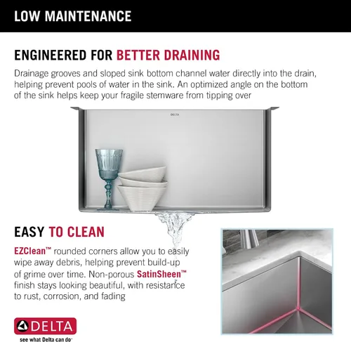 Miniatura 14 de DELTA FAUCET Delta Lenta 953034-24SL-SS - Fregadero de cocina de acero inoxidable calibre 16 de 24 pulgadas con accesorios, color satinado