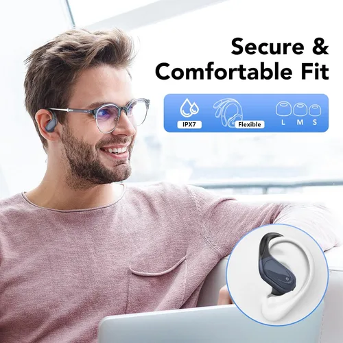 Miniatura 6 de Auriculares inalámbricos Bluetooth 5.3, audífonos de 60 horas de reproducción con pantalla digital, auriculares inalámbricos deportivos con gancho