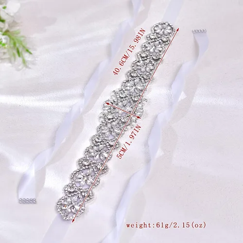 Miniatura 56 de azaleas Cinturón de boda fino de cristal para mujer, cinturón de novia para boda, dama de honor, accesorios de vestido de niña de las flores, 16
