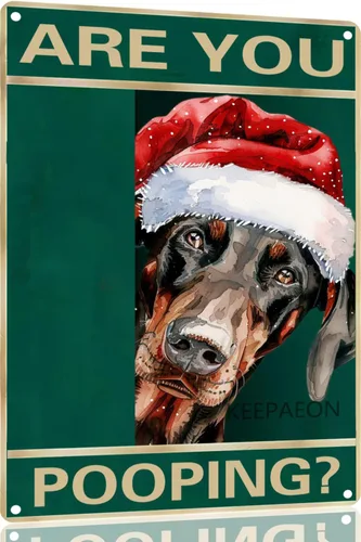 Miniatura 32 de Letrero de metal con texto en inglés "Beagle" Are You Pooping de 12 x 8 pulgadas, letrero de Navidad vintage, con sombrero de Papá Noel, divertido