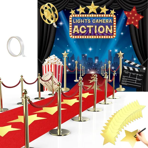 Frienda Decoración de fiesta de alfombra roja de 6 x 5 pies, telón de fondo de fotografía con temática de película, corredor rojo de 2.6 x 15 pies y