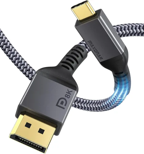 Maxonar USB C a DisplayPort con certificado VESA, 8K 60Hz Tipo C a DP Cable no bidireccional 6.6FT/2M (4K 60Hz 144Hz 120Hz) 32.4Gbps 1.4 HBR3 Modo