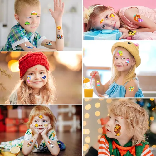 Miniatura 5 de Habett Tatuajes temporales para niños, más de 300 estilos mixtos de tatuajes temporales para niñas y niños, espacio de automóvil, dinosaurio