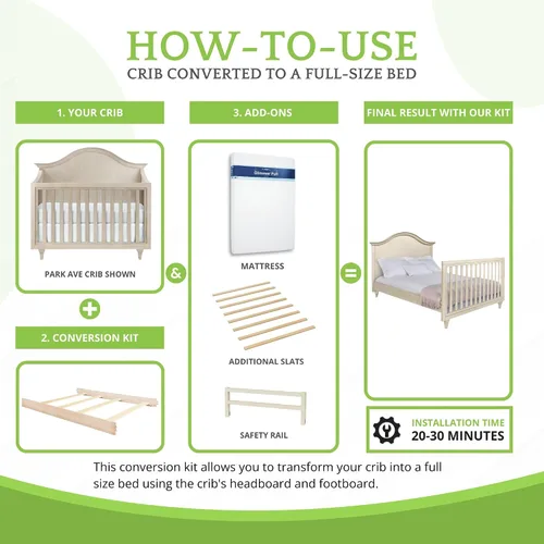 Miniatura 5 de Kit de conversión de tamaño completo, rieles de cama para cunas convertibles ecológicas y ecológicas de semilla de manzana, riel de madera maciza
