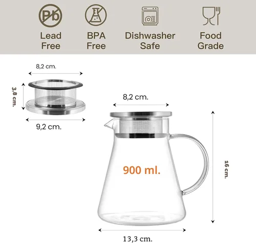 Miniatura 2 de CNGLASS Tetera de vidrio de 30.5 oz/900 ml segura para estufa, tetera de un toque transparente, tetera para té floreciente y de hojas sueltas