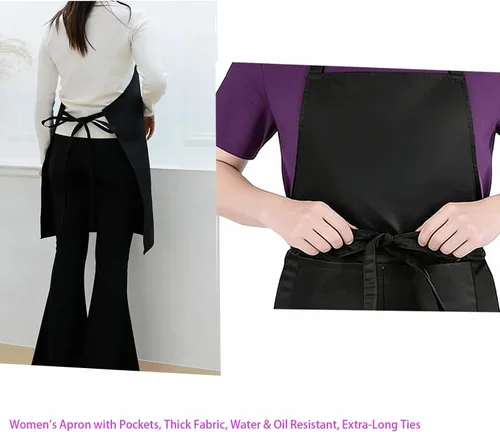 Miniatura 4 de Delantales para mujeres con bolsillos, delantal de chef para hombre, delantal de cocina, delantal negro, delantal de manchas, correa ajustable
