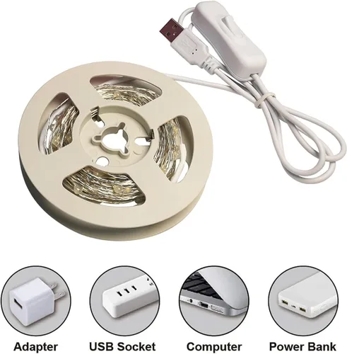 Miniatura 4 de RUICHEN Guirnalda de luces USB de 33 pies, 100 luces LED con interruptor de encendido/apagado (blanco cálido, paquete de 2)