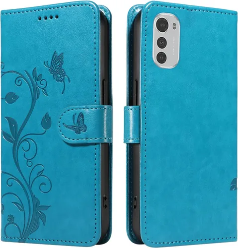 Miniatura 35 de Funda para Motorola Moto E22/E22i, piel sintética, con tarjetero y correa para la muñeca, a prueba de golpes, funda magnética para Motorola Moto Rojo