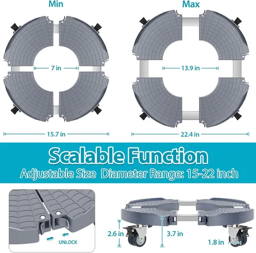 Miniatura 2 de VANCASTLE Soporte para plantas con ruedas, base de rodillo para plantas de alta resistencia ajustable de 15 a 22 pulgadas, base de rueda Palnt 440