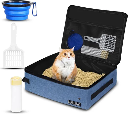 Miniatura 13 de Arenero portátil para gatos de viaje de Petskd con tapa y 10 bolsas desechables, a prueba de fugas y plegable, artículos de viaje esenciales
