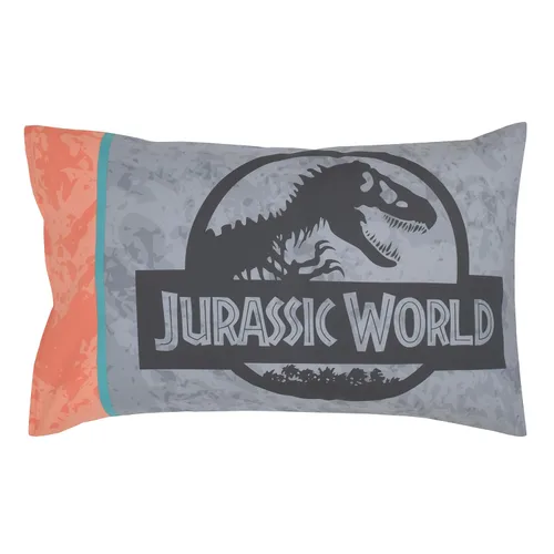 Miniatura 6 de NoJo Universal Jurassic World Into The Wild Grey - Juego de cama infantil de 4 piezas, color gris, blanco, naranja y aguamarina T. Rex - edredón