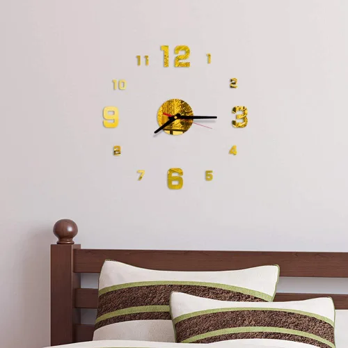 Miniatura 4 de AkoMatial Reloj de pared con efecto espejo acrílico 3D con efecto de espejo, calcomanía para decoración mural para el hogar y el dormitorio