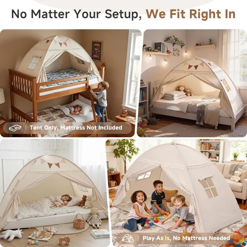 Miniatura 3 de Sumbababy Dosel de Cama Tamaño Twin: Luces y Banderas Tienda de Campaña para Niños de Cama de Piso Interior - Cortinas Portátiles y Plegables