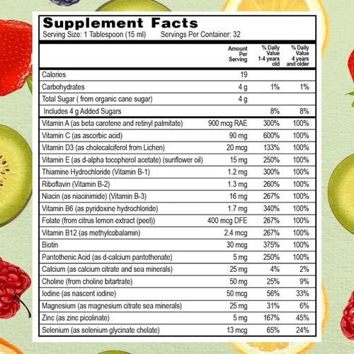 Miniatura 5 de Multivitamínico Go Healthy para niños: alimento integral vegetariano a base de plantas líquido 32 porciones