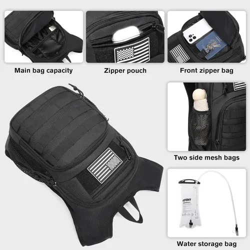 Miniatura 6 de Mochila de Hidratación Wotony con Vejiga de Agua para Senderismo Paquete de Hidratación Táctico para Hombres Mujeres Mochila de Agua Molle para Negro