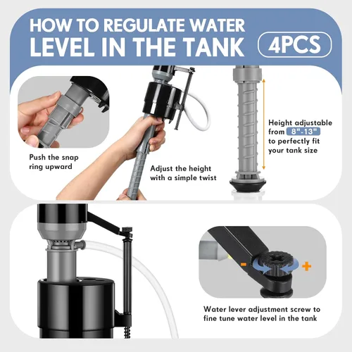 Miniatura 3 de Lasnten Kit de reemplazo de válvula de llenado de inodoro de 4 piezas, kit de reemplazo de válvula para control de agua de tanque y tazón