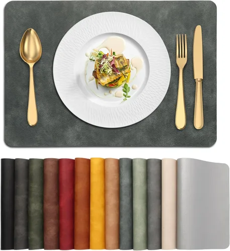 Miniatura 11 de UnivoColors Juego de 4 manteles individuales de cuero de vaca lavado con patrón PU, resistentes al calor, para mesa de cocina, impermeables, Marrón