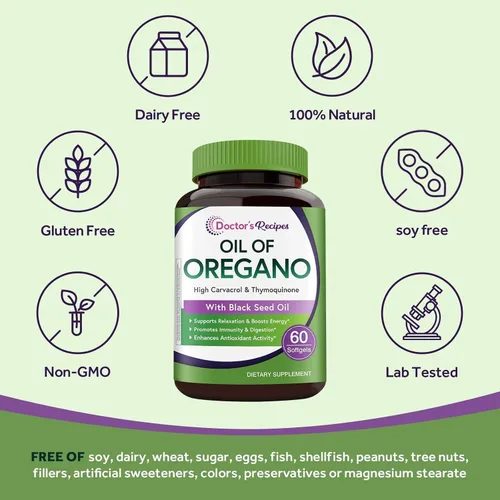 Miniatura 5 de Doctor's Recipes Aceite de orégano con aceite de semilla negra, 500 mg de extracto de aceite de orégano, sin OMG, suplemento de hierbas totalmente
