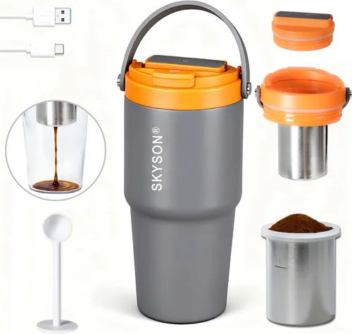 Taza de café portátil para viajes, mini máquina de café expreso, taza térmica de 20 onzas con tapa, filtro eléctrico de extracción rápida, vaso