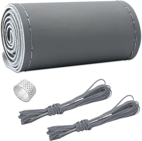 Miniatura 11 de Ziciner - Funda de cuero genuino para volante, transpirable, antideslizante, protector de volante de automóvil para un diámetro máximo de 15 Negro