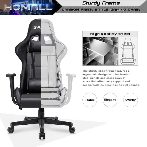Miniatura 4 de Homall Silla de juegos, silla de oficina con respaldo alto, silla de computadora de cuero, silla de escritorio racing ejecutiva, ergonómica, Negro