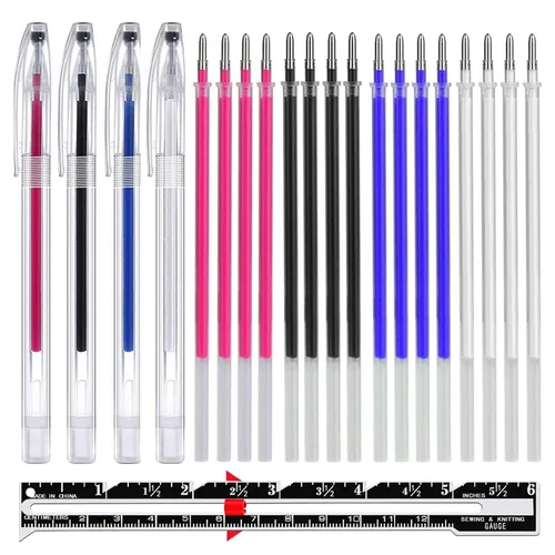 Bolígrafos borrables por calor de 4 colores para tela con 20 repuestos, rotuladores de tela borrables con calor para costura, acolchados,