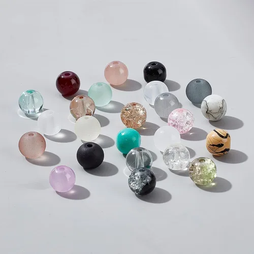 Miniatura 6 de PH PandaHall 670 cuentas de vidrio de 0.315 pulgadas para la fabricación de joyas, cuentas redondas de cristal de 24 estilos, cuentas de mármol Tono