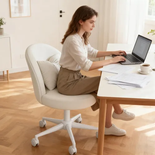 Miniatura 3 de Silla de escritorio de terciopelo con almohada, silla de oficina sin brazos de altura ajustable, sillas de maquillaje de tapicería suave, silla