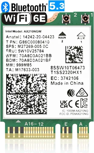 WiFi 6E AX210 NGW Tarjeta inalámbrica M.2 2230/NGFF WiFi 6E módulo para portátil con Bluetooth 5.3, adaptador de chip WiFi AX210 Tri-Band de 5400