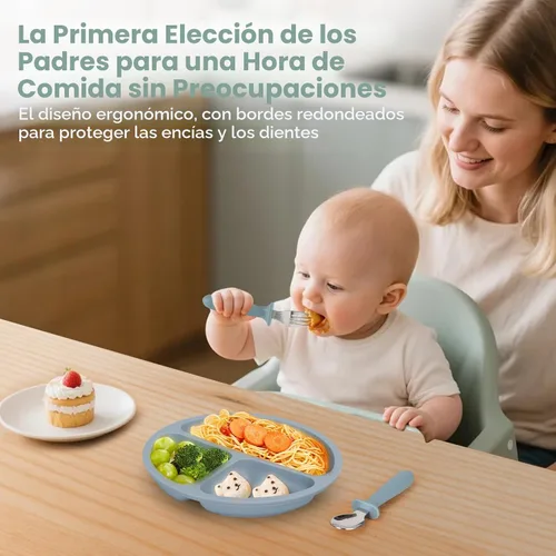 Miniatura 3 de Eascrozn - Juego de utencilios para niños pequeños, paquete de 6, cubiertos para niños con mango de silicona, tenedores y cucharas de acero