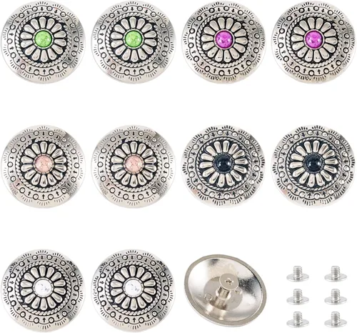 Miniatura 16 de 24 Juegos de Conchos para Cuero Remaches Decorativos de Girasol Tachuelas 13-20mm (0.512-0.787 in) Conchos Turquesa Remache Rápido de Metal