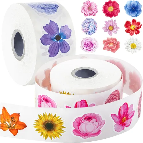 1200 calcomanías de flores, rollo de calcomanías de flores para niños, rollo de flores para álbumes de recortes, botellas de agua, decoraciones de