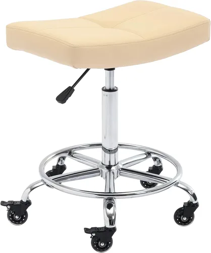 Miniatura 10 de Taburete enrollable ajustable resistente con asiento ancho, ruedas de goma bloqueables y reposapiés, silla giratoria para cocina, laboratorio, Gris