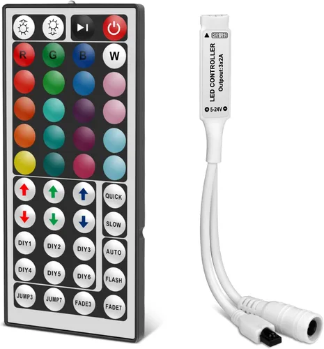 RGBZONE - Controlador LED de 4 pines, mando a distancia inalámbrico IR de 44 teclas, controlador de tira de luces LED RGB DC 5V/12V/24V para tiras