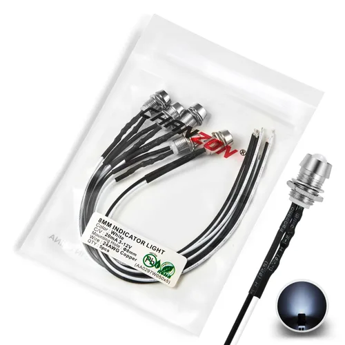 Chanzon 5 piezas de montaje en panel de 0.315 pulgadas + luz LED de diodo piloto blanca de color blanco (lente redonda difusa) de 12 V de montaje