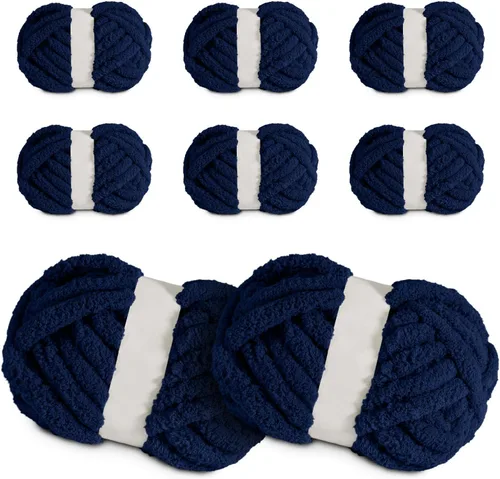 Miniatura 25 de Ultra Suave 1kg (2.2 LBS) Hilo Grueso para Tejer a Mano, Hilo de Tubo de Tela de Terciopelo Luxuoso para Hacer Bolsos, Almohadas, Mantas, Azul Ártico