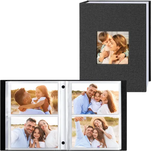 Miniatura 8 de Ywlake Álbum de fotos de 4 x 6 pulgadas, 50 bolsillos, paquete de 2 unidades, mini capacidad de lino de pequeña capacidad, cada paquete tiene