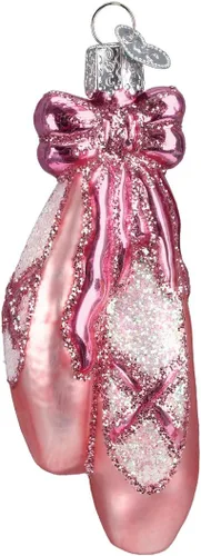 Old World Christmas Zapatos de baile con punta de ballet, adorno soplado de vidrio para árbol de Navidad, decoración navideña artesanal, colección