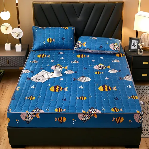 Miniatura 9 de FCLDESHOP Funda de cama, sábanas bajeras gruesas y acolchadas de color sólido, para habitación de los niños, con estampado de animé, geometría, 59.1