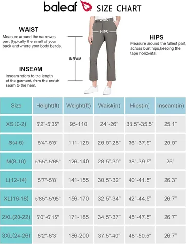 Miniatura 8 de BALEAF Pantalones de golf para mujer elásticos ligeros de secado rápido resistentes al agua con bolsillo con cremallera