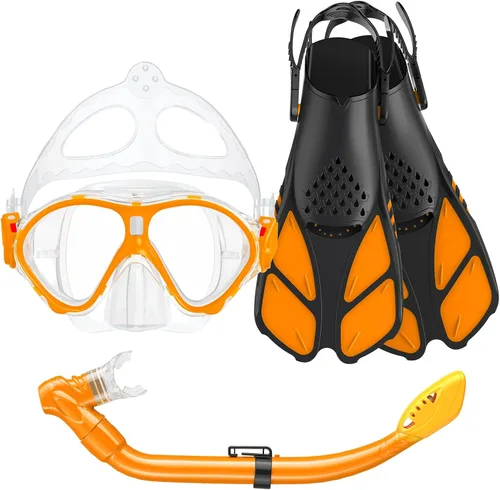Miniatura 10 de Seovediary Juego de esnórquel para niños, máscara, aletas, equipo de esnórquel para niños, gafas de natación antiniebla con vista panorámica de 180