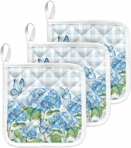 Miniatura 19 de Juego de 2 soportes para ollas de coral oceánico para cocina, platos para horno, almohadillas a prueba de calor con lazo para colgar, agarraderas