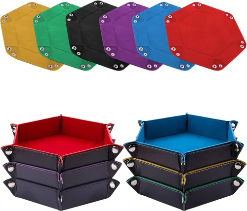 Miniatura 8 de SIQUK 6 bandejas de dados hexagonales para dados plegables, de piel sintética, para juegos de dados como RPG, DND y otros juegos de mesa