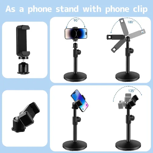 Miniatura 6 de BILIONE Soporte de micrófono de escritorio versátil, soporte de micrófono de mesa ajustable con clip de micrófono grande, clip para teléfono