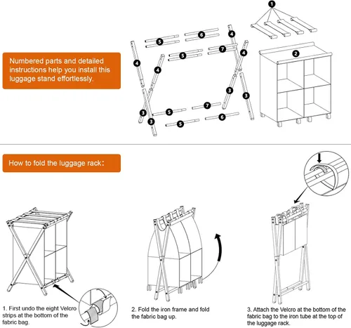 Miniatura 5 de Huhote Portaequipajes para habitación de invitados, soporte plegable para maleta con estante de almacenamiento de tela, soporte para equipaje