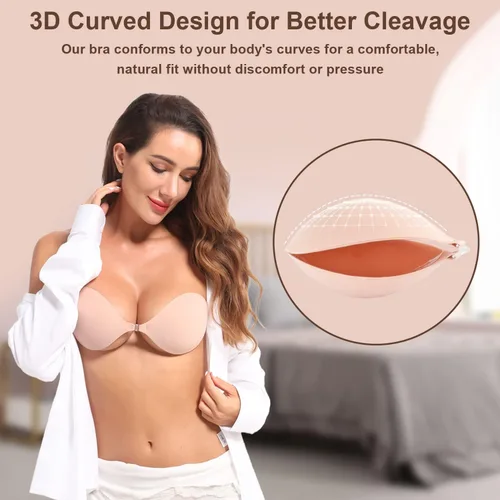Miniatura 3 de Awant Strapless Sticky Bra Invisible Sticky Boobs Silicone Adhesive Bra Backless Pushup Lift Bra Beige