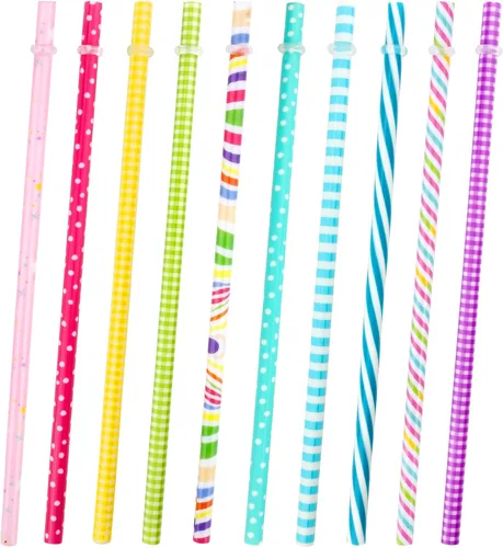 Miniatura 2 de JANYUN 40 piezas de pajitas reutilizables sin BPA de 9" con impresión colorida, pajitas de plástico duro con rayas para tarro de masón, vaso, uso